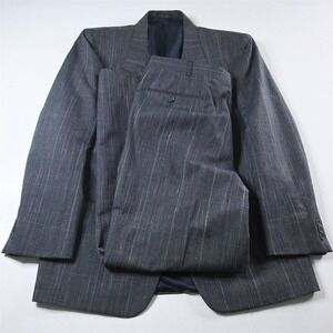 Vtg Mens 42R 38x30 Blue Wool Silk Check Mens Jacket Pants Suit